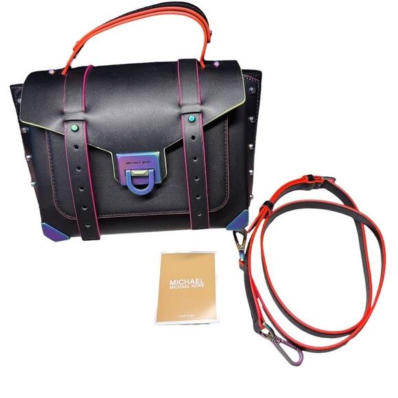 Michael Kors Manhattan Medium Contrast-Trim Leather Satchel NEW WITH TAGS - Picture 3 of 10